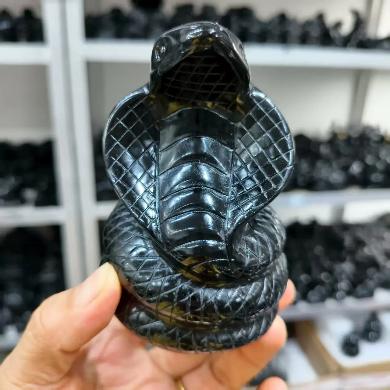 

Natural Obsidian, Cobra, Quartz Crystal Black Mineral Carved Snake, Mineral, Reiki, Healing