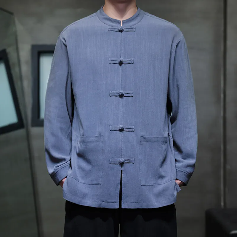 2025 Men Chinese Style Shirts Traditional Kung Fu Tai Chi Cotton Linen Tang Suit Uniform Shirt Male Blouses Jacket Clothing