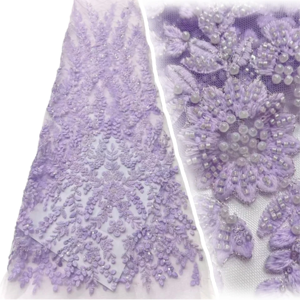 

Модная французская цветочная кружевная ткань 2025, высокое качество, нигерийская африканская кружевная ткань с вышивкой бисером, женское платье, шитье CC1702