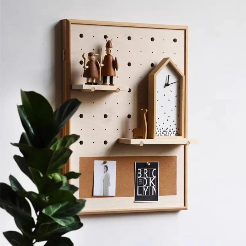 Nordic Wooden Electrical Box Cover with Iron Frame Pegboard Panel for Circuit Breaker&Meter Storage Rack Concealment Home Decor