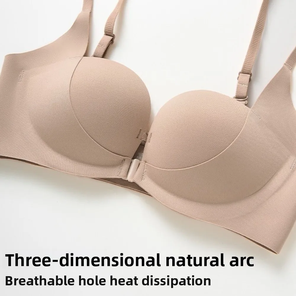 

Solid Color Traceless Front Buckle Bra Shockproof Anti-sagging Wireless Deep V Bra Adjustable Lingerie Push Up Underwear Running