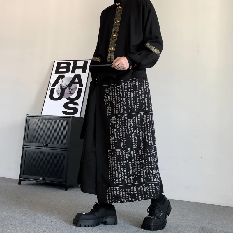 UMI MAO Yamamoto Dark Style Calligraphy Skirt Pants Wide Leg Pants Spring Western Pants No Gender Nine Cent Pants Men Women