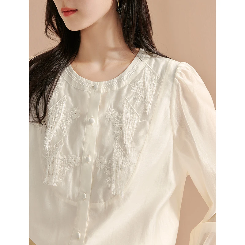 INMAN 2024 Autumn Neo-Chinese Style Women\'s Shirt Lyocell loose blouse embroider top