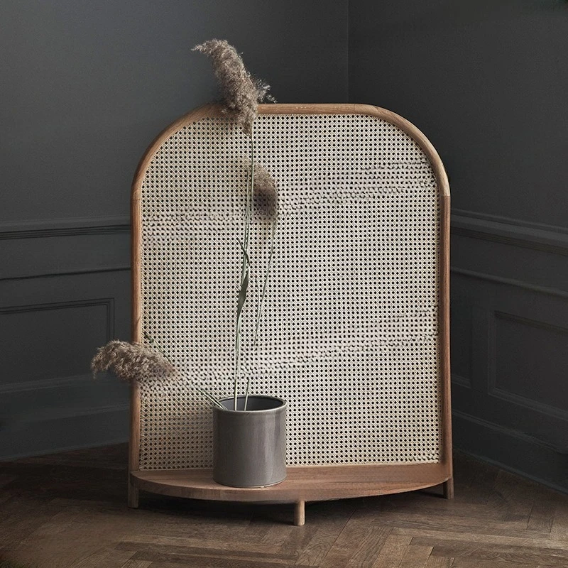 Solid Wood Seat Screen Rattan Retro Partition Seat Screen Entrance Bedroom Living  Shelter Home