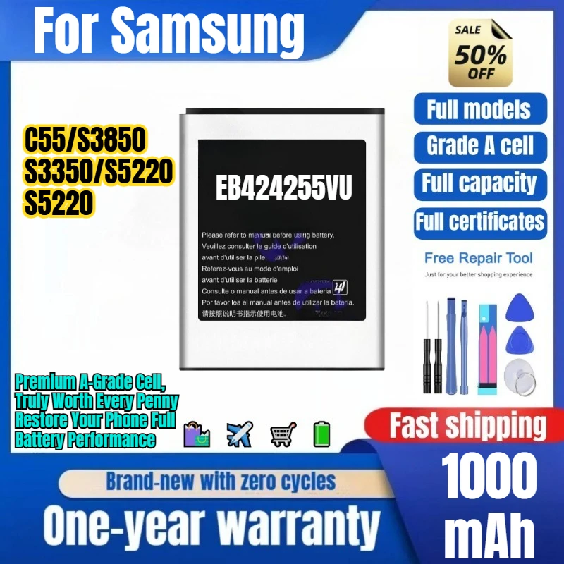 EB424255VU/VA/VK for Samsung C55/S3850/S3350/S5220/S5220 Phone Battery  High Capacity Battery Replacement Bateria  with Tools