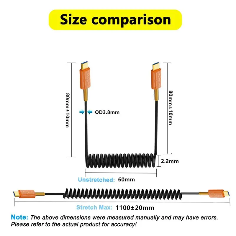 1m Spring Retractable USB4 Dual Head Type-C Male Data Cable Thunderbolt Notebook 40Gbps Silver Plated Wire Iron Fluorine Foam