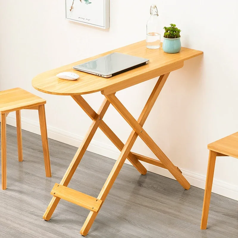 Folding Laptop Table TV Tray 100cm Bamboo Computer Table Writing Workstation Folding Desk Dinning Table for Home Office