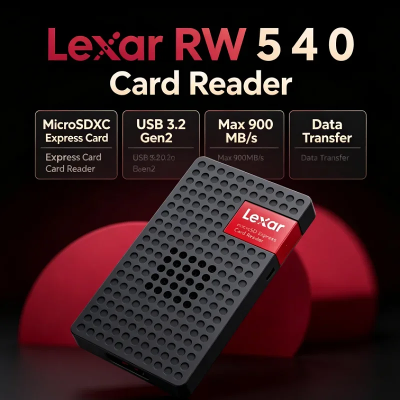 Lexar MicroSDXC Express Card Reader RW540 USB 3.2 Type-C Built-in Fan PLAY PRO MicroSD Card Reader for Photo Transfer
