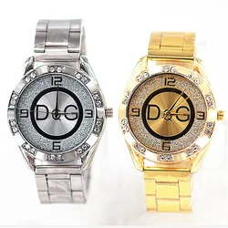 DQG-reloj de cuarzo de cristal para mujer, pulsera de vestir de acero inoxidable, color dorado y plateado, marca de lujo, a la moda