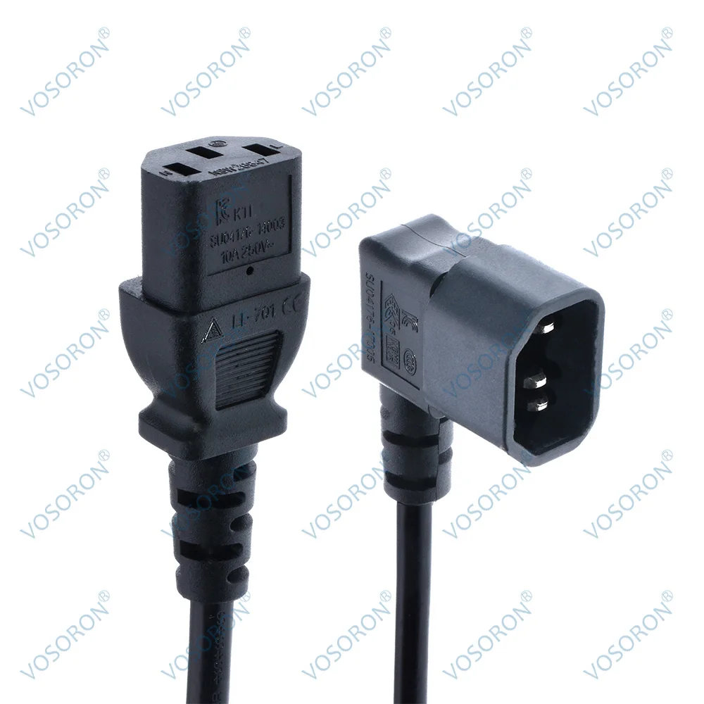 IEC320 C14 Angled Right to C13 Power Extension Cord,IEC Extension power cord with male and female for PDU,30cm,H05VV-F-3G 0.75