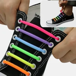 16Pcs Round Silicone Shoelaces Without Ties No Tie Shoe Laces Elastic Laces Sneakers Kids Adult Rubber Quick Shoelace for Shoes