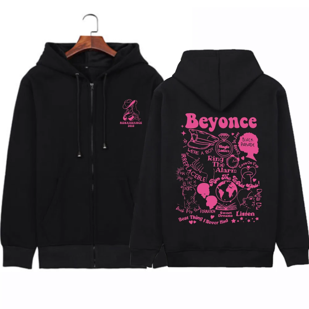 2023 Renaissance Beyonce World Tour Kpop Album Print Hoodie Sweatshirts Long Sleeve Streewear Pullover Clothes Zip Up Hoodie