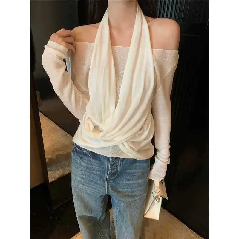 Long Sleeve Women's T-shirt Loose Versatile Outerwear Top Cross-Border Southeast Asia Style Pure Desire Quality Polyester Fabric