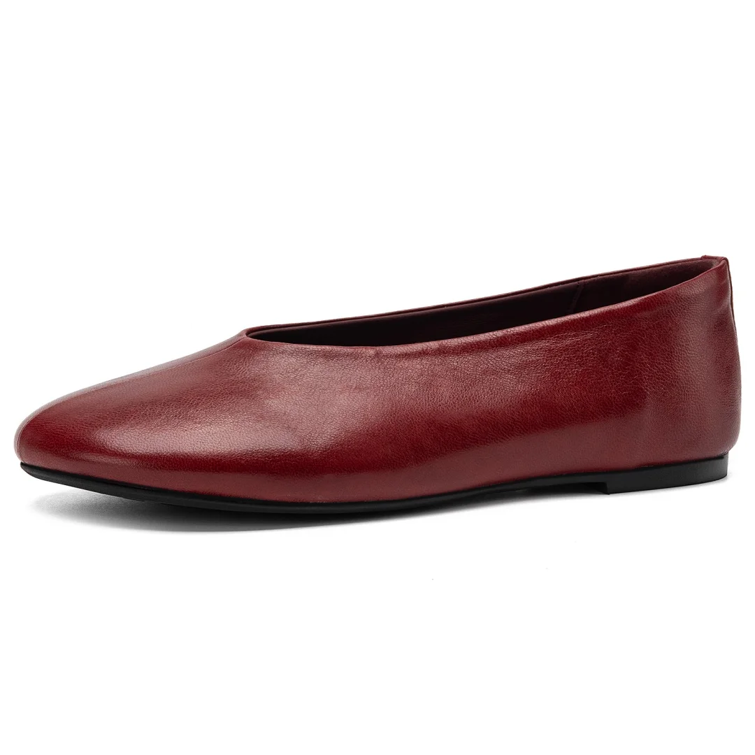 danxuefei plus size 34-42 women's sheepskin round toe slip-on ballet flats high quality soft comfort casual female ballerians