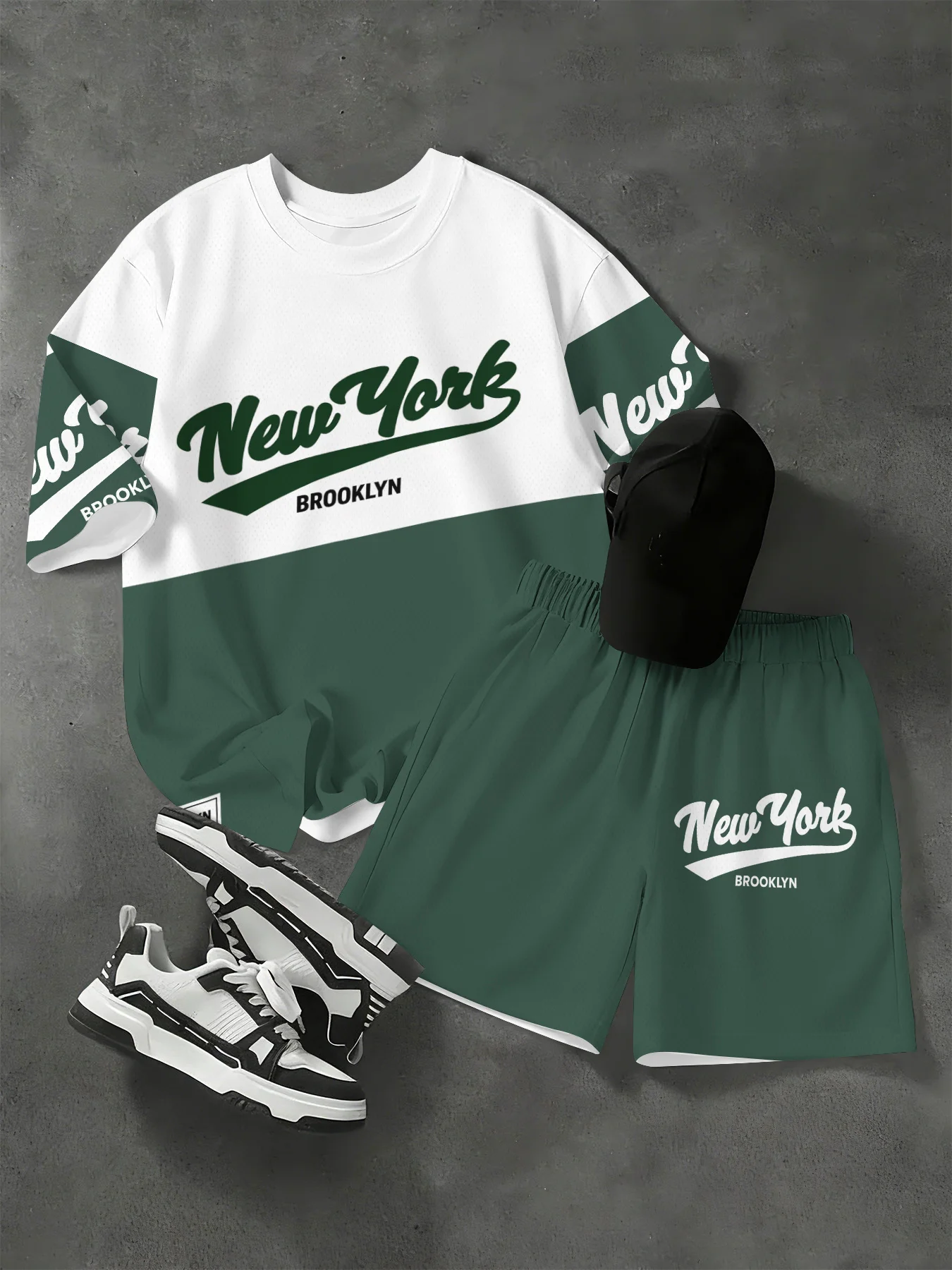 2026 Summer American Men's T-shirt Set for Outdoor Sports Leisure and Fashion Soft and Breathable with 3D Letter Pattern Printin view 2