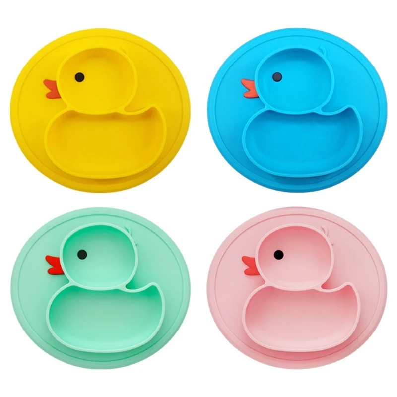 

Stay Put Suction Plate for Toddlers Self-Feeding Baby Plate Silicone Utensil Cartoon Duck Divided Plate Microwave Safe