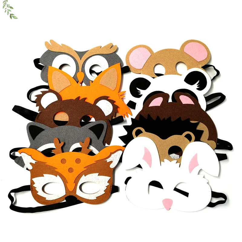 10pcs Felt Mask Set Animals Halloween Masks Props Masquerade Party Birthday Christmas Halloween Party Supplies Kids Mask