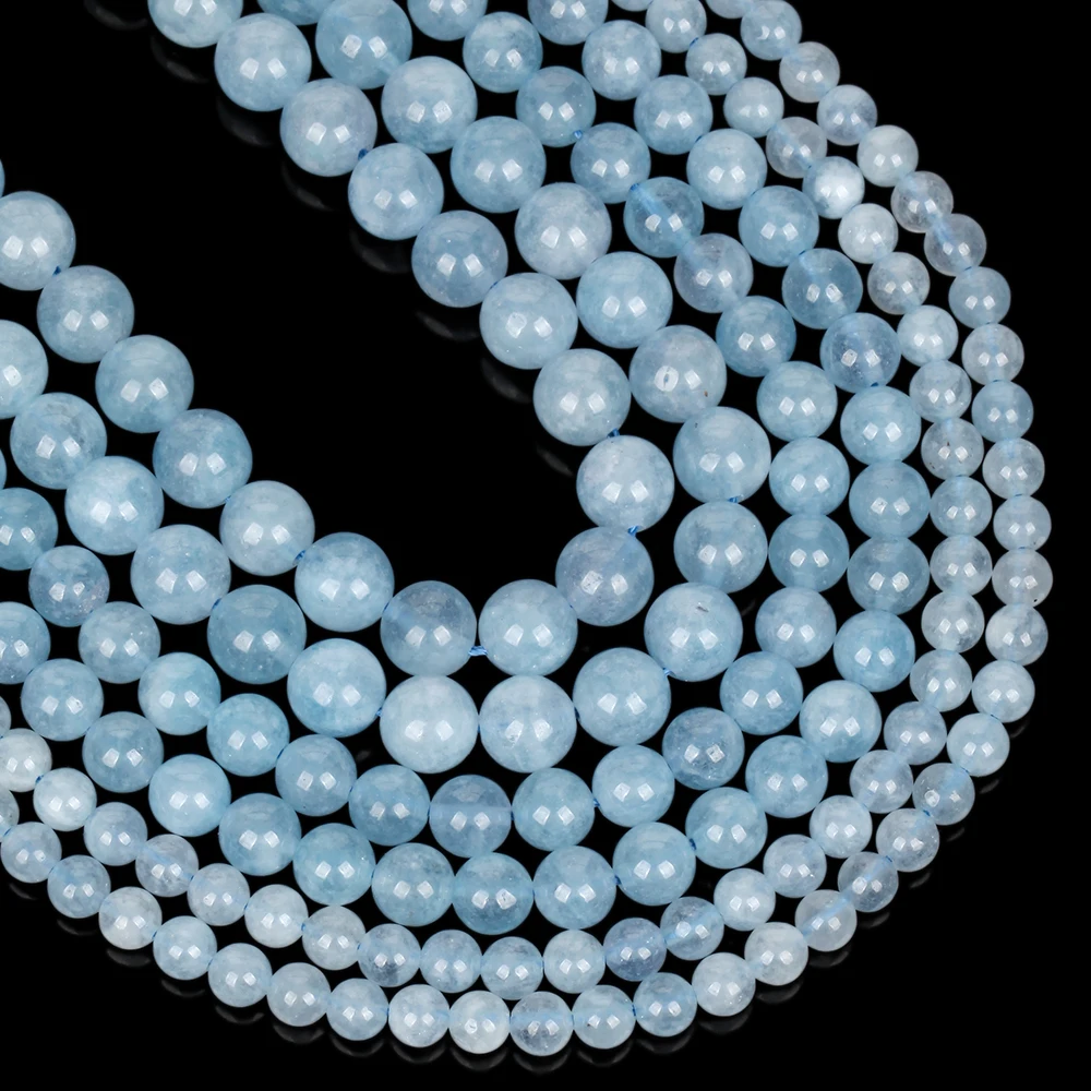Natursteinperlen, 6–10 mm, Aquamarin, Chalcedon, runde, lose Abstandsperlen für die Schmuckherstellung, DIY-Armbänder, Ohrringe, Zubehör