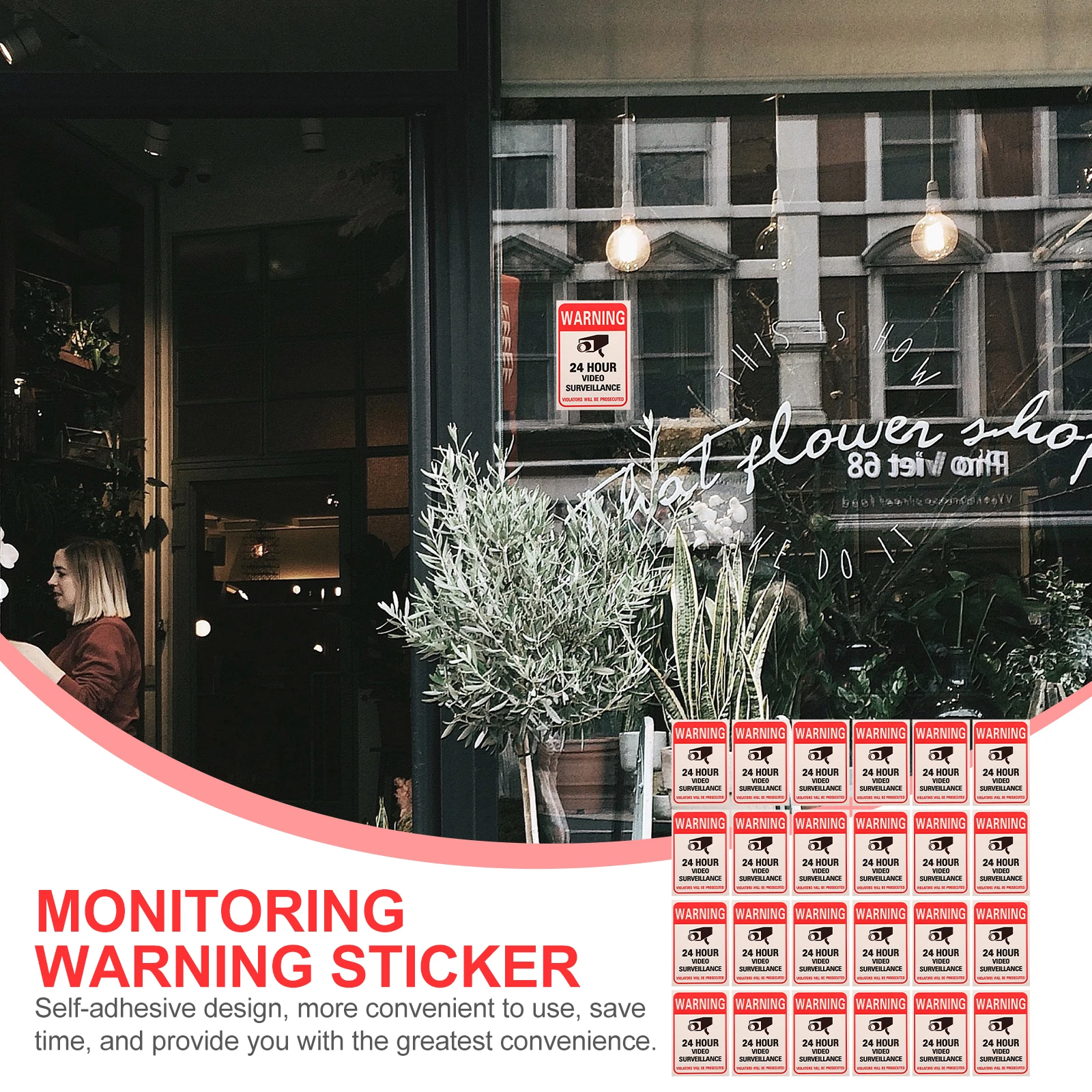 50pcs Outdoor Video Stickers Security Warning Stickers Bright Adhesive Design Small Size For Office School Mall Security Camera