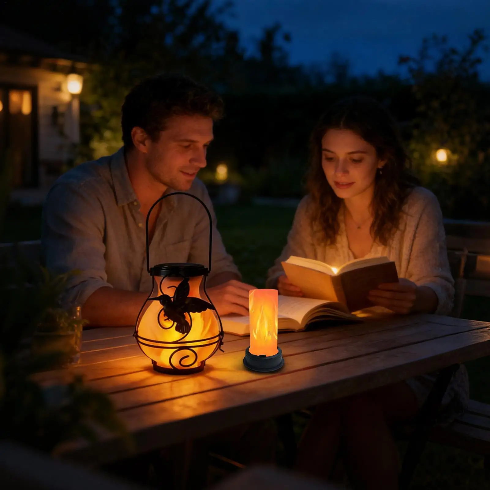 Solar Flame Lights 2 Pieces Waterproof Realistic LED Flame Lamp House Solar Light For Patio Lawn Driveway Backyard Porch