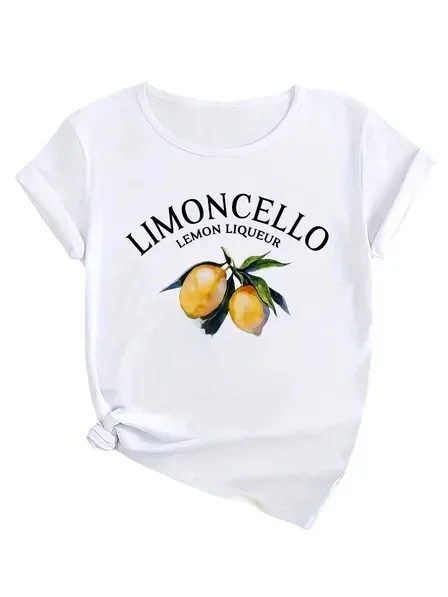 Camiseta con estampado de letras de limón, Top informal de manga corta con cuello redondo para mujer, ropa de calle Kawaii, camisetas gráficas, camisa de fruta Vintage