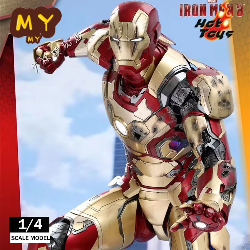 Original Hot Toys Iron Man Action Figure 1/4 Mk42 Anime Figures Deluxe Edition Ht Qs008 Statue Mechanical Base Collect Toy Gifts