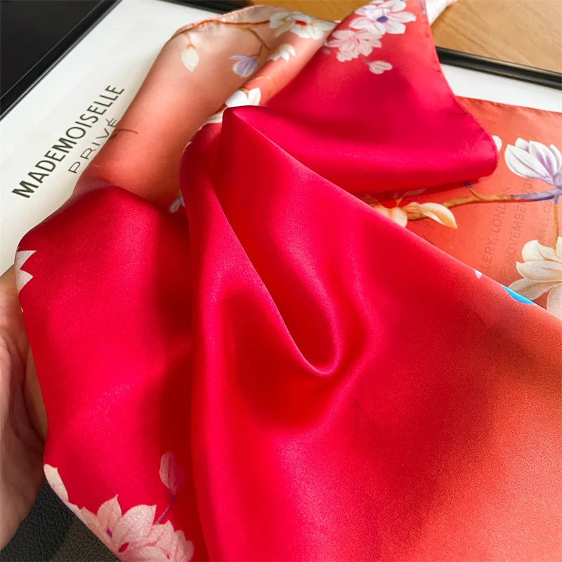 2024 Small Scarf Real Silk Hair Band Lady Neckerchief Foulard Neck Tie Design Printed Women Bandana Spring Summer Scarves New