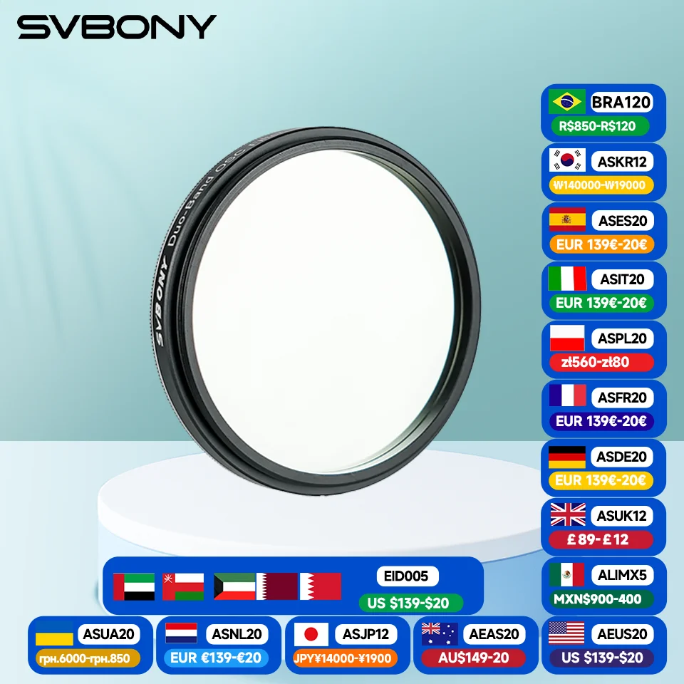 SVBONY SV220 Filtro dual-band OIII (7 nm) e H-a (7 nm) per fotocamera a colori One-Shot Filtro inquinamento luminoso per astrofotografia