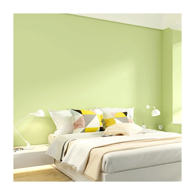 Japanese style matcha yellow green solid color modern minimalist non woven fabric bedroom living room background paste wallpaper