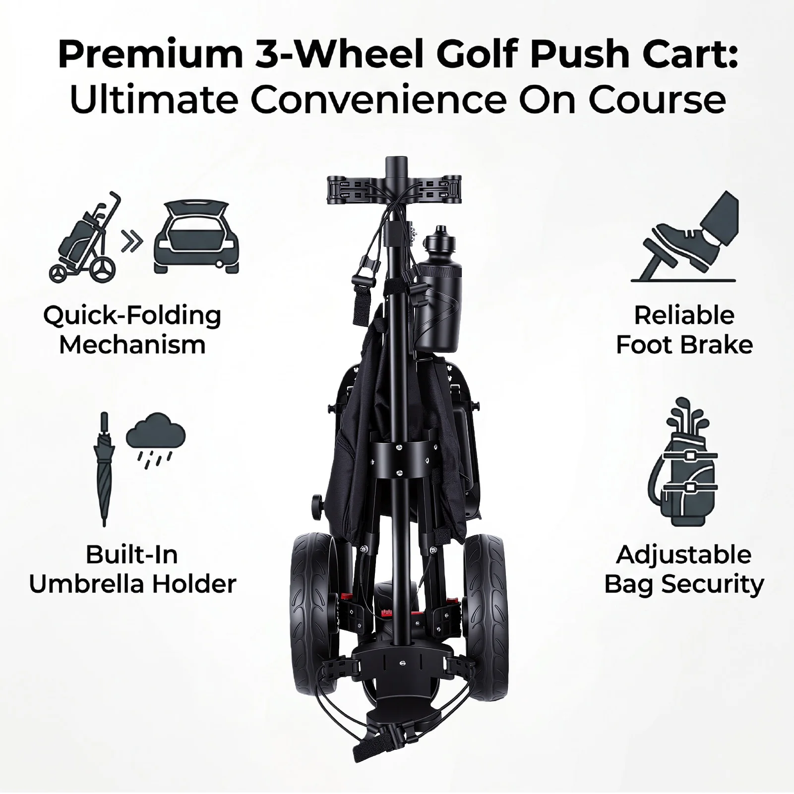 Foldable Three-Wheel Golf Push Cart 5