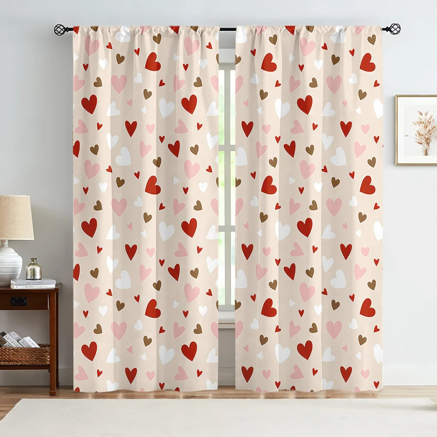 2PCS rice bottom multi-color heart-shaped curtains, sweet breeze, living room and bedroom, decorative with drawbar pockets