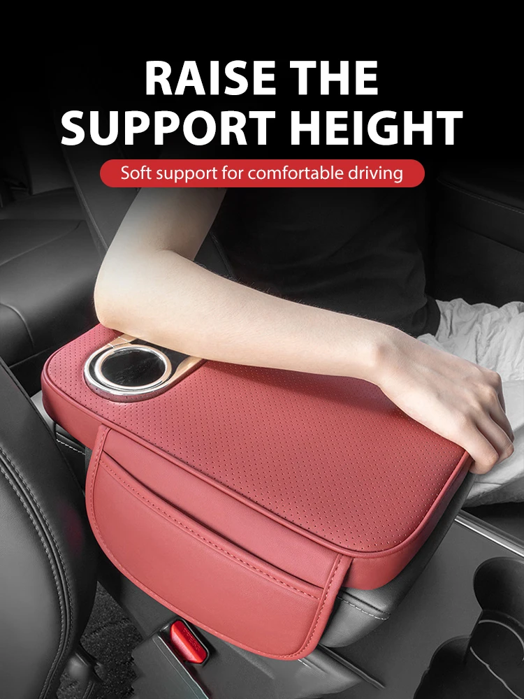 Car Center Console Armrest Cushion With 2 Cup Holder and side pocket PU Leather Auto Amrest heighten Pads Car Arm rest Cover