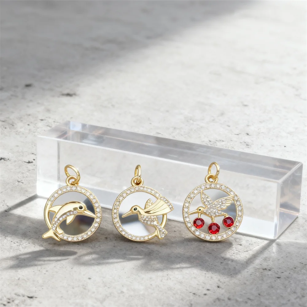 

2 шт. подвески латунные подвески в виде животных с фианитом дельфин птица колибри DIY ювелирные подвески для изготовления ожерелья и браслета