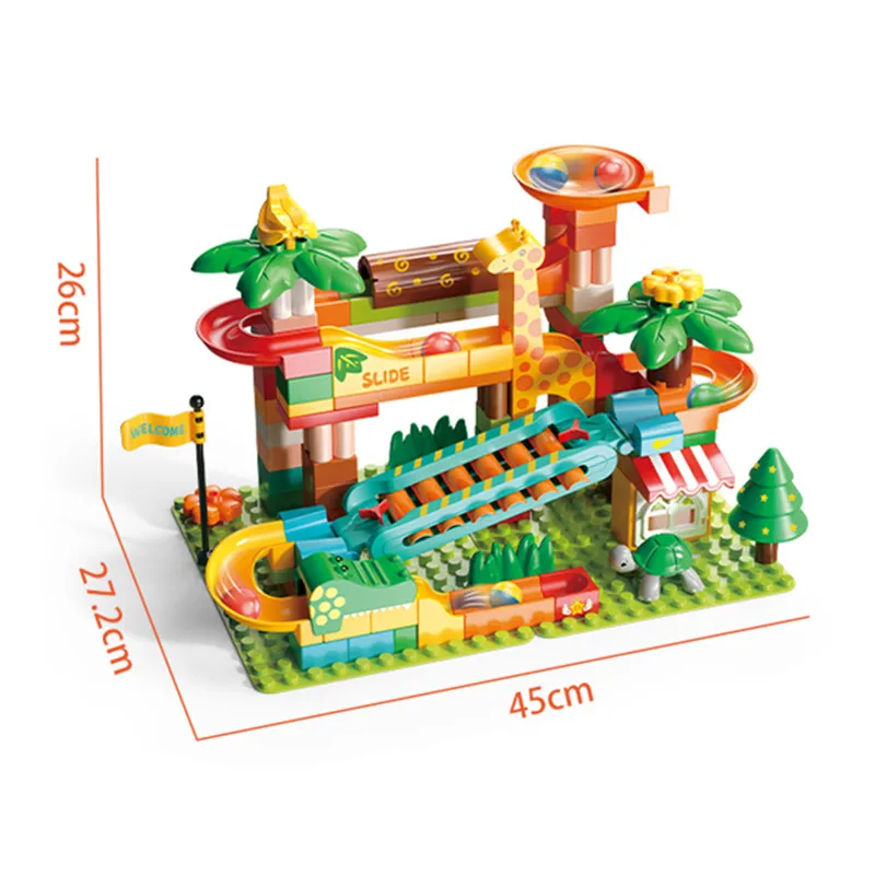 109PCS Big Marble Race Run Building Blocks Set Piano Slide Giraffe Crocodile Tunnel Part Eductional Toys for Children Compatible