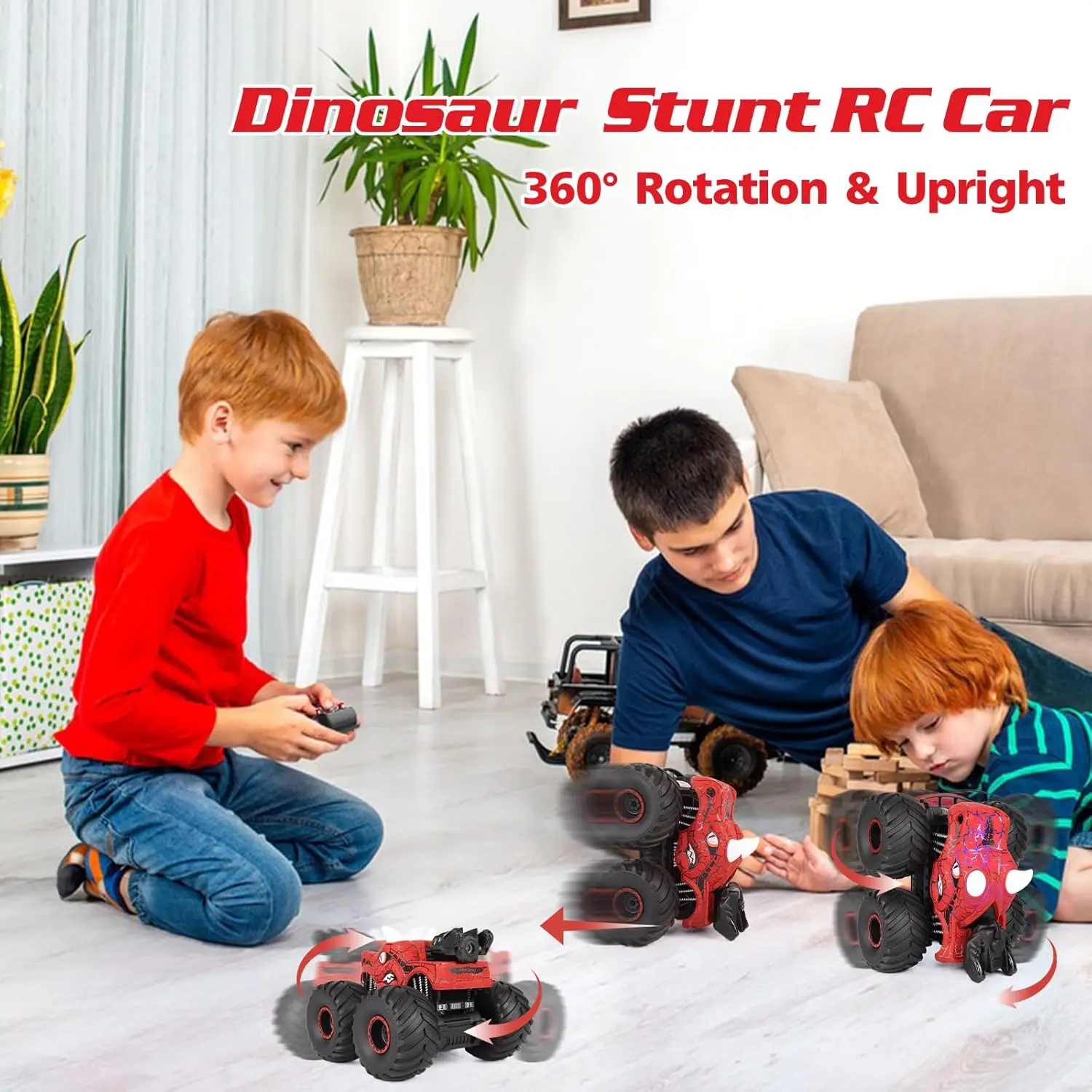 Camión de dinosaurio monstruo, coche teledirigido, juguete para niños, coche de juguete RC de 2,4 GHz con luz, sonido, pulverizador, juguete RC todo terreno