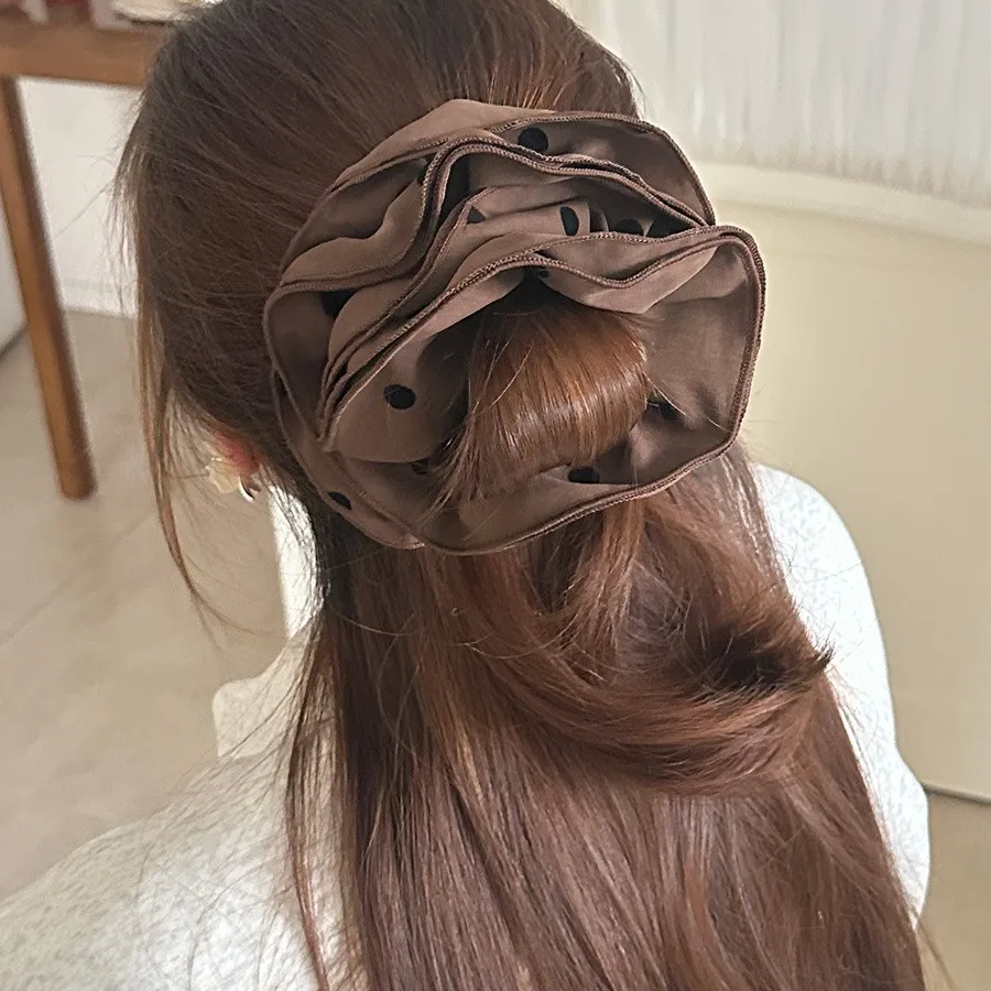 

Double Layer Polka Dot Scrunchie Vintage Korean Retro Cinched Waist Elastic Ponytail Holder for Work Lazy Style