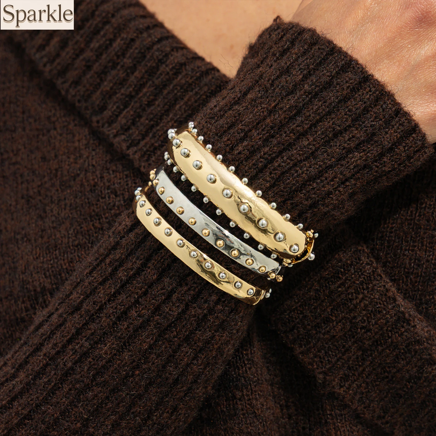 

3pcs/set Women's Punk Metal Layered Stacked Bracelets Vintage Geometric Circle Cuff Spring Bangle Unique Jewelry Accessories