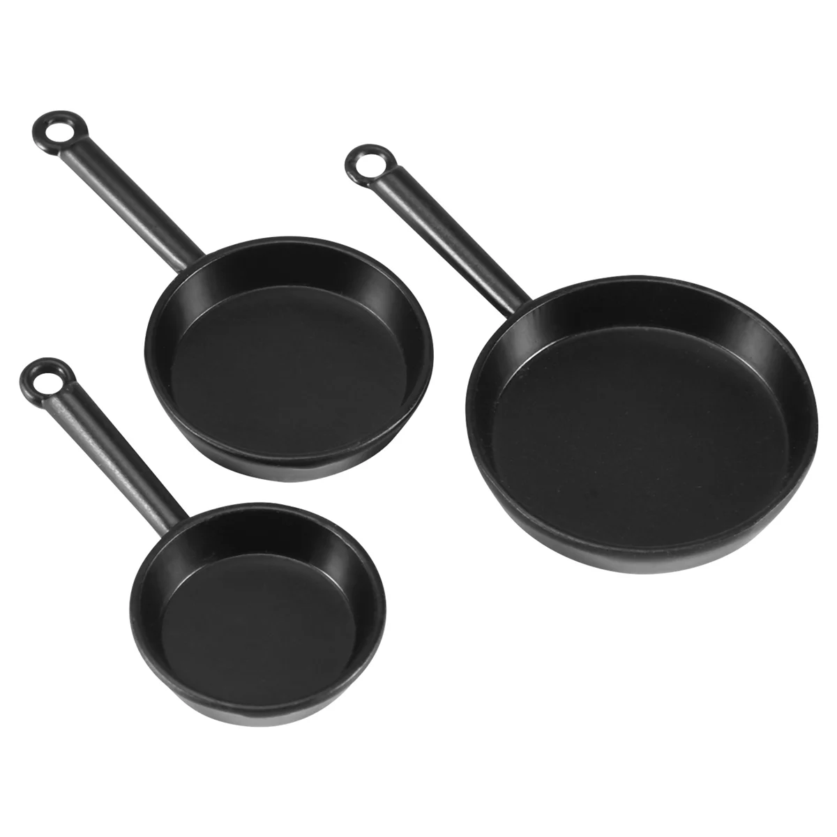 New 1/12 Scale 3pcs Dollhouse Miniature Metal Frying Pans Cooking Pot Cookware Kitchen Accessory Black