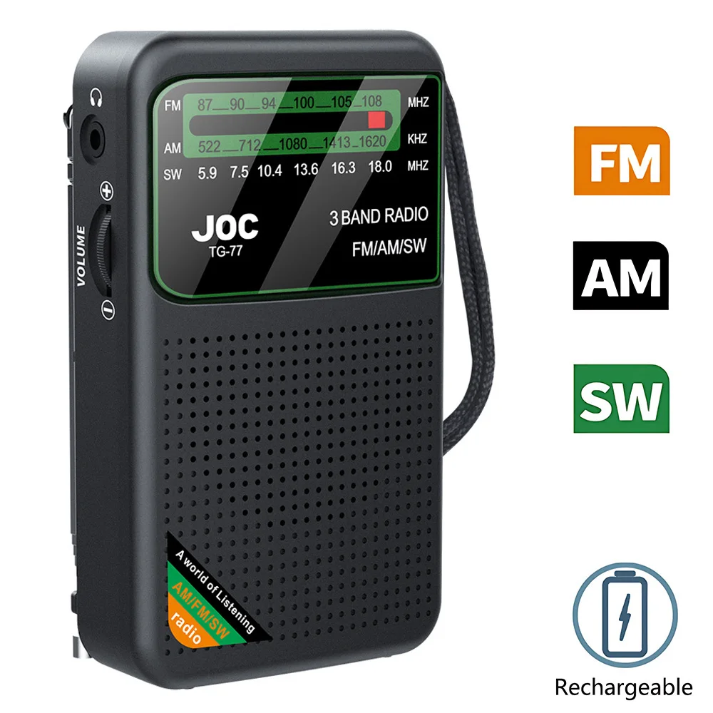 Pocket Mini Radio AM/FM/SW Portable Radio Batteries Rechargeable Supports Connect Wired Earphone Portable FM Radio Receiver