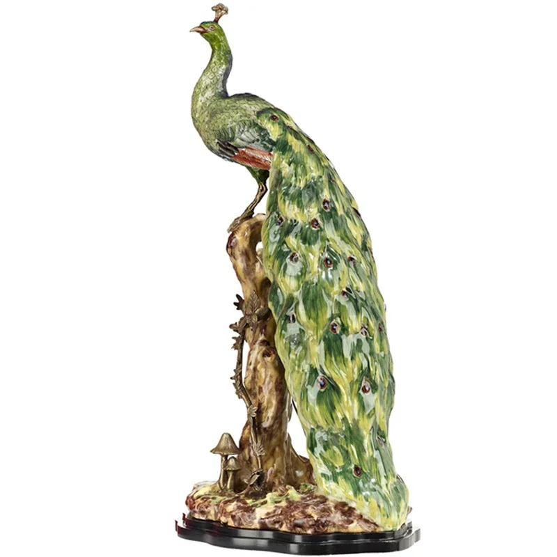 Home jewelry soft hand-painted ceramic animal decoration green peacock ornament