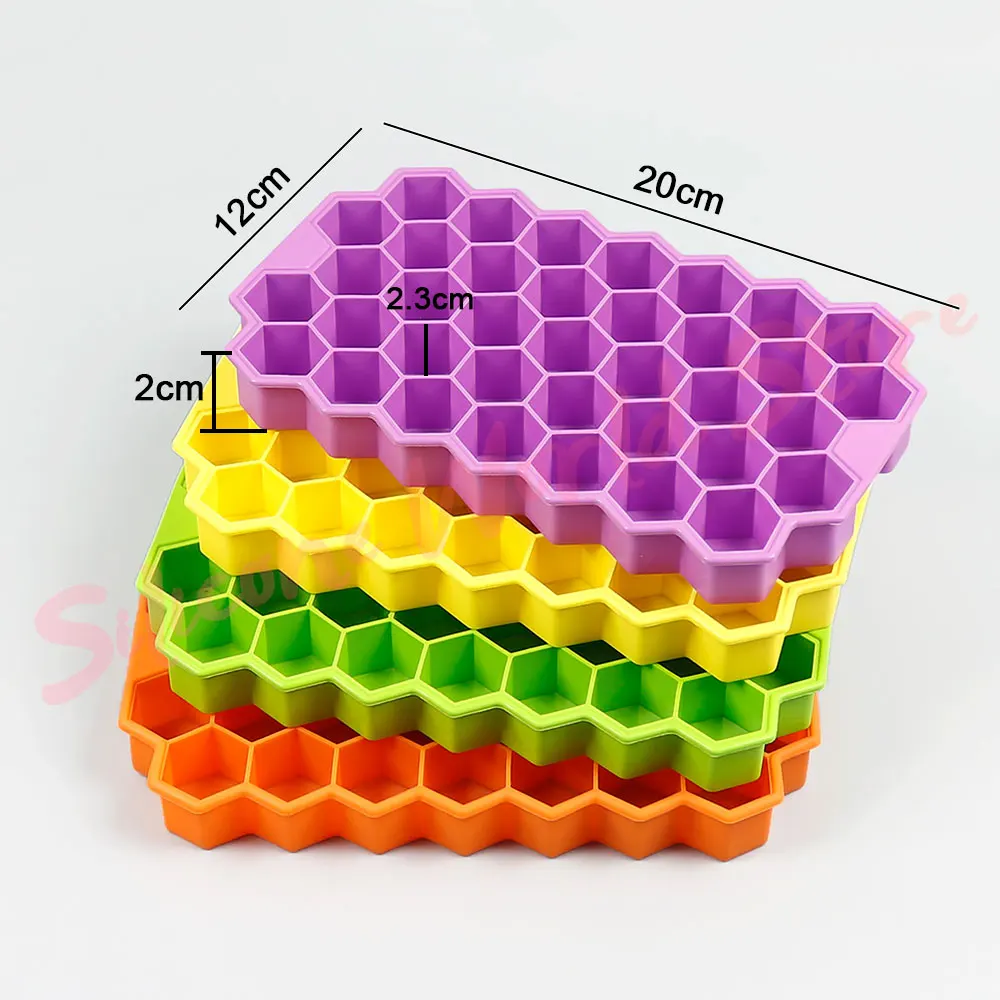 Silikon Welt 37 Gitter Waben Eiswürfel Silikon formen Kieselgel Eiswürfel schale DIY Haushalt Eisbox mit Deckel Eisform