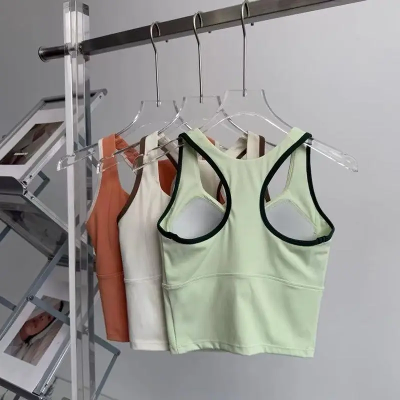 

Color-Block One-Piece Sports Tank Top for Women, Y-Back Bra with Chest Pads, Shockproof, High-Strength Training, Pilates, Fitnes