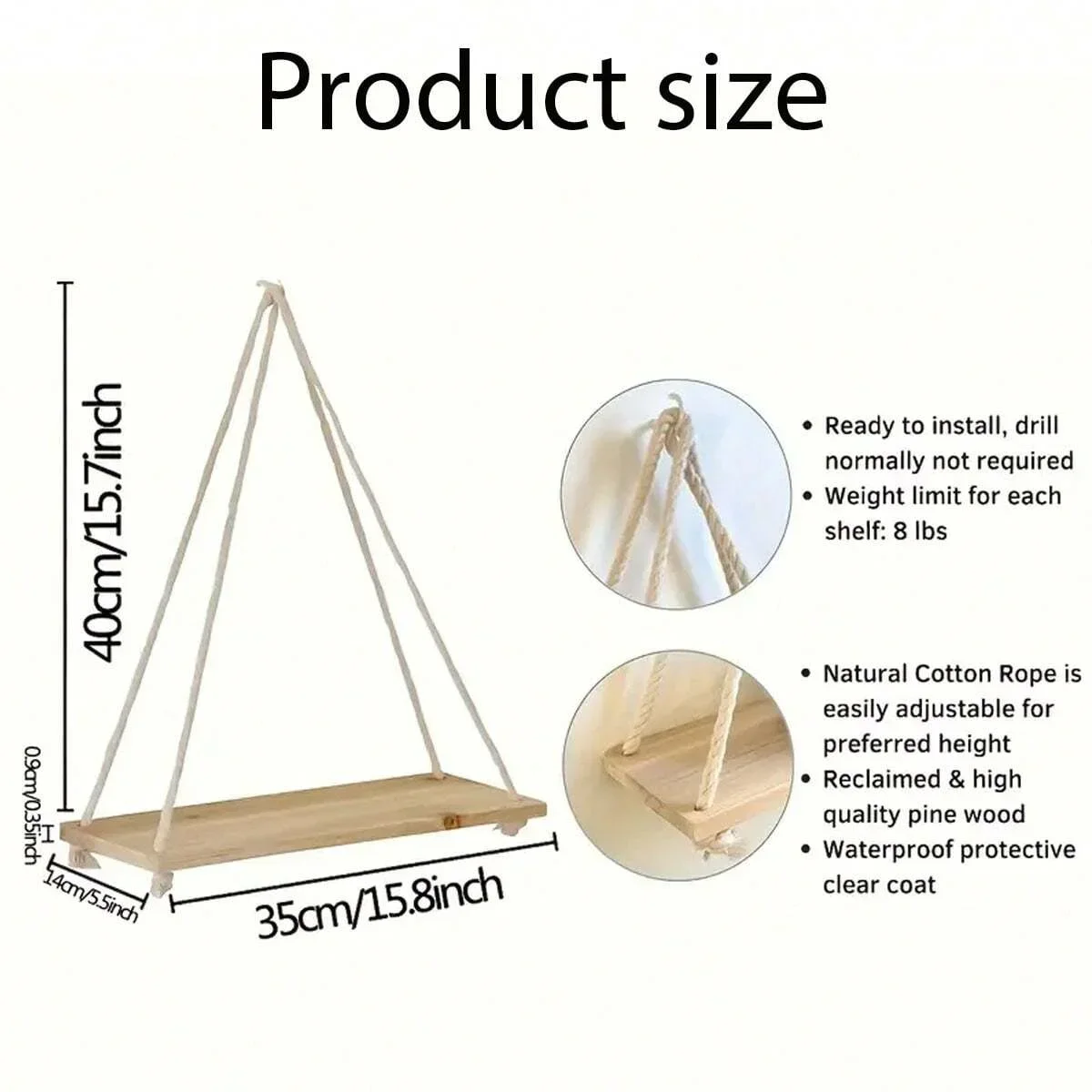 Wooden Rope Swing Wall Hanging Plant Flower Pot Tray Mounted Floating Wall Shelves Nordic Home Decoration Morden Simple Design