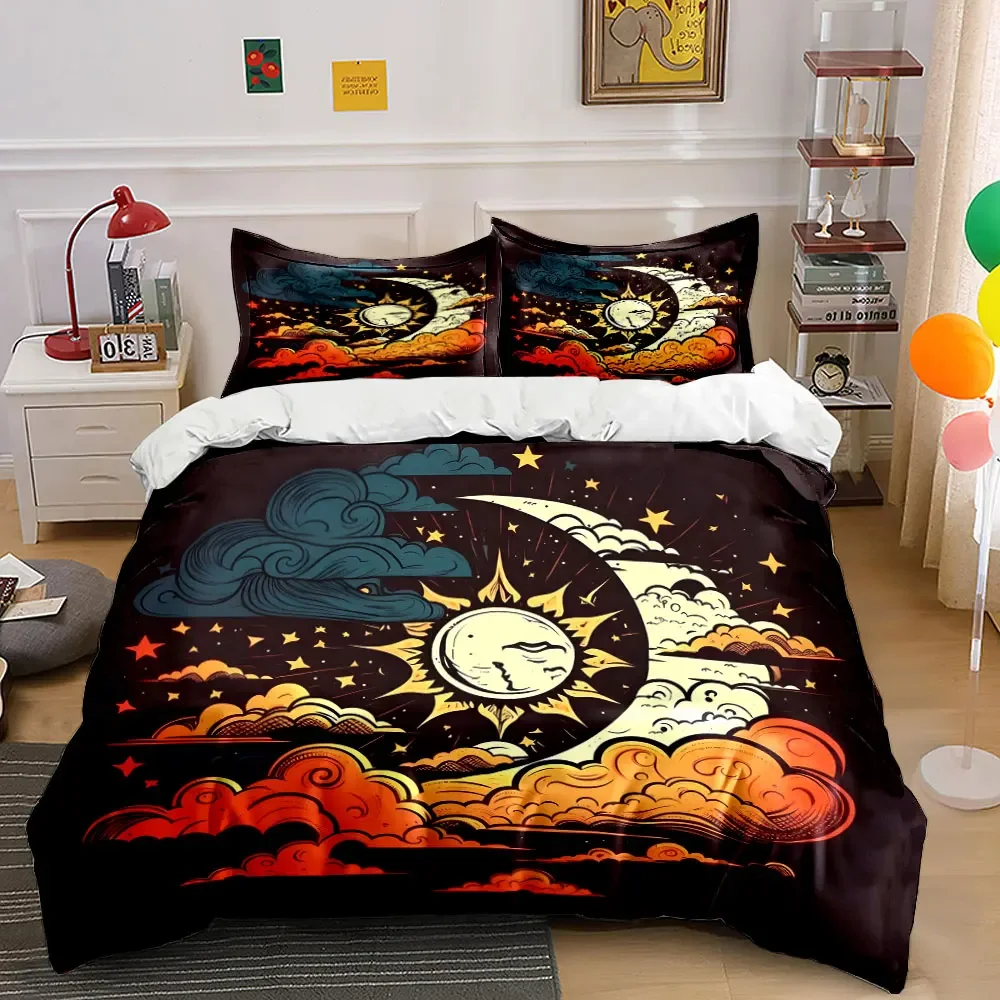 

Sun Moon Stars Themed Set Multiple sizes kid's and adults' bedroom Exquisite 3PC bedding set, gift