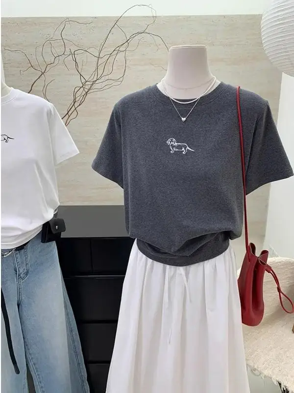 

Ретро-футболка женская с круглым вырезом и коротким рукавом, с мультяшным принтом в американском стиле, модная, омолаживающая, базовый слой