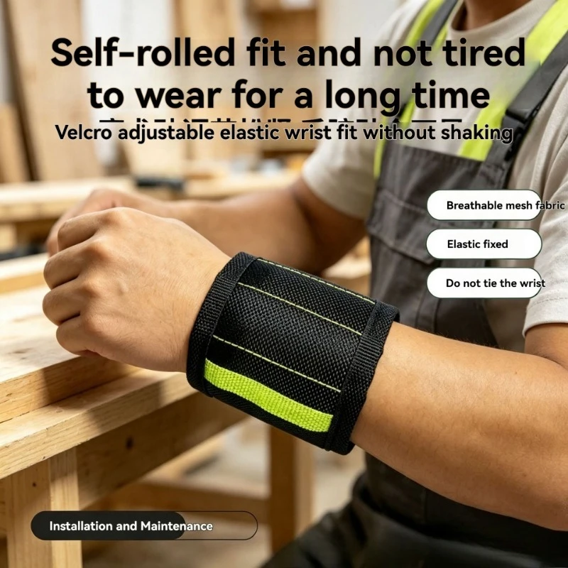 Magnetic Tool Wristband Snap Wrap Automatic Roll Up Wrist Strap Electrician Repair Wrist Holder For Screws Nails Metal Fasteners