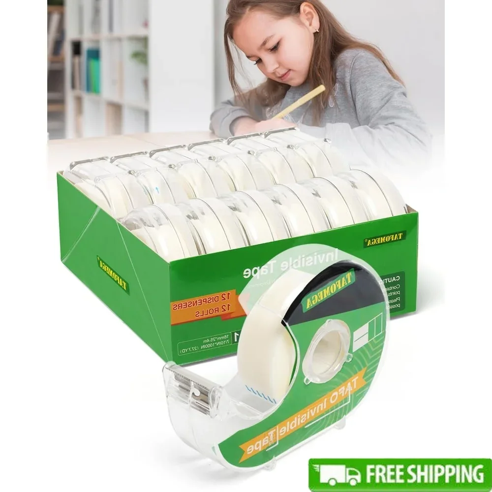 

Invisible Clear Tape 12 Pack Gift Wrapping Dispenser Craft Tape Strong Adhesion Office School Ergonomic Design Easy Slice