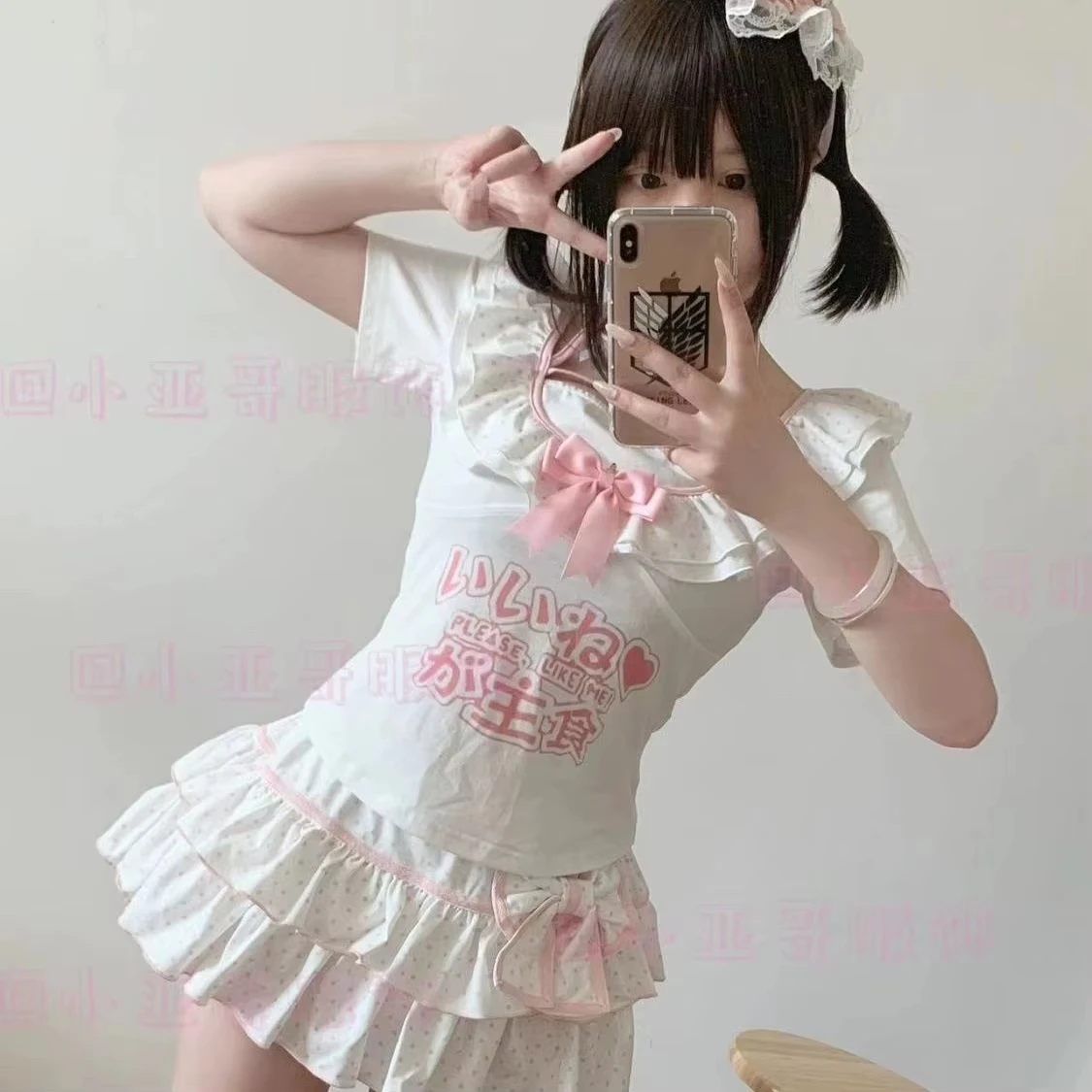 Saia Mini Lolita Estilo Japonês Harajuku para Meninas, Saias Plissadas com Laço Y2K para Mulheres, Saias em Camadas com Rendas e Bolinhas, Presente Fofo e Doce