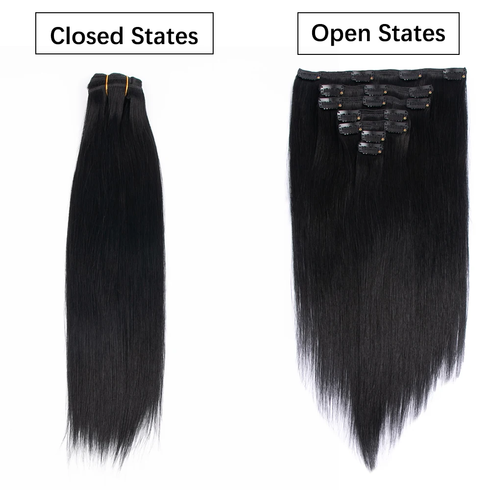 # 1 جت أسود كليب شعر مستعار بشري قسط ريمي وصلة شعر طبيعية كليب على هيربيسي الحرير وناعم 120 جرام 12-24 بوصة 7 قطعة