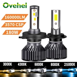 OVEHEL Led H4 Headlight 3570 CSP 160000LM 180W H1 H7 LED Bulbs Turbo Lamps 4300K 6000K 8000K 16000LM 80W H8 H9 H11 Fog Lights